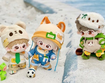 Three Styles of 20cm Plush Doll, Green, White, Blue, Kawii Plush Doll Clothing, Gift for Doll Lover