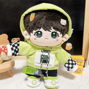 Fluorescent Green Hoodie Suit for 20cm Plush Dolls, Cool Plush Dolls Clothing, Birthday Gift