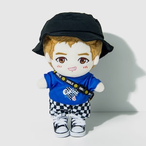 Handsome Blue T-shirt Suit for 20cm Plush Dolls, Boyfriend Style Clothes for Plush Doll, Plush Doll&#39;s Clothing