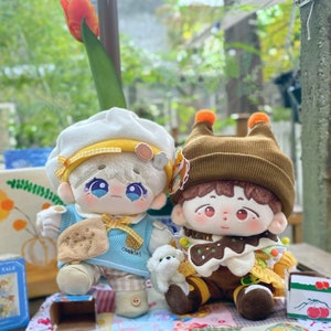 New Style Coffee Cookie Brown Suit for 15cm/20cm Plush Dolls, White Suit for Plush Dolls, Cute Plush Doll&#39;s Clothes, Gift for Kpop Fan