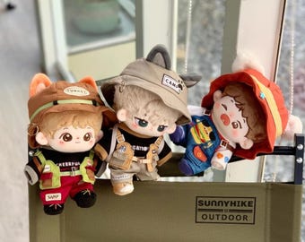 Traje de campamento de 3 estilos para muñeco de peluche de 15 cm/20 cm, traje de campamento de lobo, zorro o perro, ropa para muñeco de peluche, regalo para amantes de las muñecas, regalo para fanáticos de las muñecas.