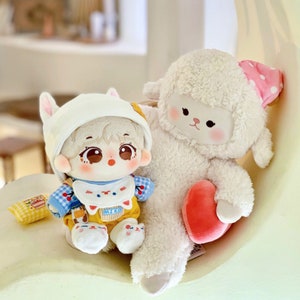 Cute Cat Patterned Suit for 20cm Plush Dolls, Cut Doll&#39;s Overall, Plush Doll&#39;s Clothing, Gift for Kpop Fans