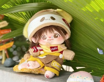 Cheese Doggy Patterned Suit for 20cm Plush Doll, Adorable Plush Doll Clothing, Gift for Kpop Lover