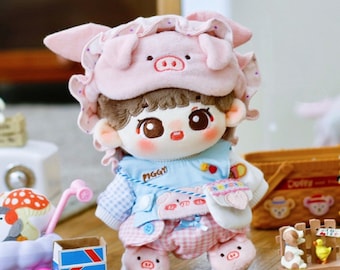 Roze pak met varkenspatroon voor 15 cm/20 cm pluche poppen, schattige pluche poppenkleding, roze poppenkleding, cadeau voor Kpop-fans