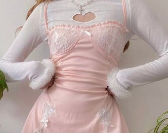 Kawaii Pink Lace Patchwork Dress Japanese Style Aesthetic - Etsy