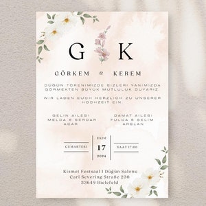 Hochzeitseinladungskarten inkl. Umschlag Kuvert, Wedding Cards Einladungskarten für die Trauung, Hochzeit, Dügün Davetiye