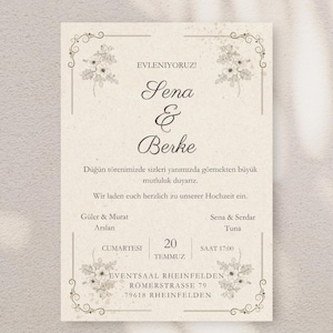 Hochzeitseinladungskarten inkl. Umschlag Kuvert, Wedding Cards Einladungskarten für die Trauung, Hochzeit, Dügün Davetiye