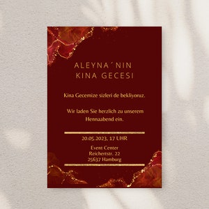 Kina Davetiyesi inkl. Umschlag Kuvert, Davetiyeler, Dügün Davetiye, Kina Gecesi, Kina Deko, Kina Hediyesi, Hochzeit, Einladungskarten
