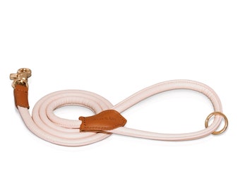 Rolled Vegan Leather Dog Lead - Pink Blush, Strong D-Ring Handle