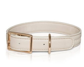 Beige Vegan Leather Dog Collar | Chic Casual Style | Soft and Lightweight for comfort