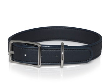 Collier pour chien bleu marine (bleu foncé) | Cuir végan souple | Bords arrondis et lisses caractéristiques