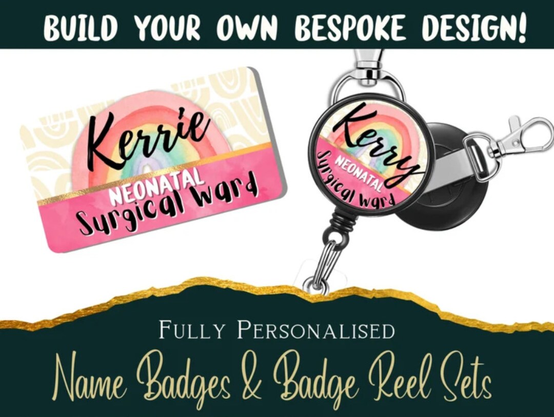 Personalised Name Badge and Badge Reel Set, Badge Holder, ID Card