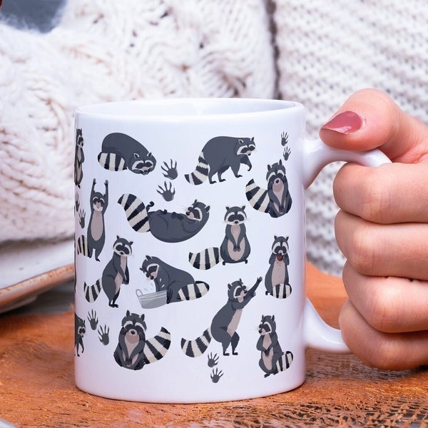 Cute raccoons ceramic mug 325 ml cute racoon gift gift