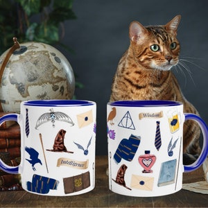 Taza de la Casa Mágica Potter, cerámica azul y bronce, regalo para Potterheads