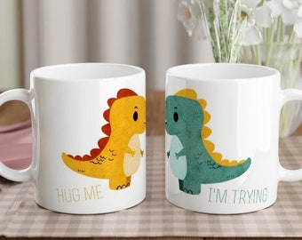 Tazza carina con dinosauro T-Rex, in ceramica da 325 ml, per coppie, migliori amici, abbracciami, ci sto provando