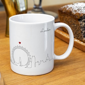 Minimalist London travel mug, 325ml ceramic, London travel gift