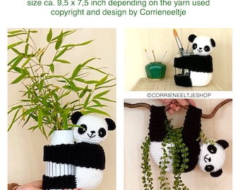 Digital Download (1 PDF: English) Cute Baby Panda Holder Crochet Pattern 10 Pages PDF Vase Holder, Desk Organizer, Plant Hanger