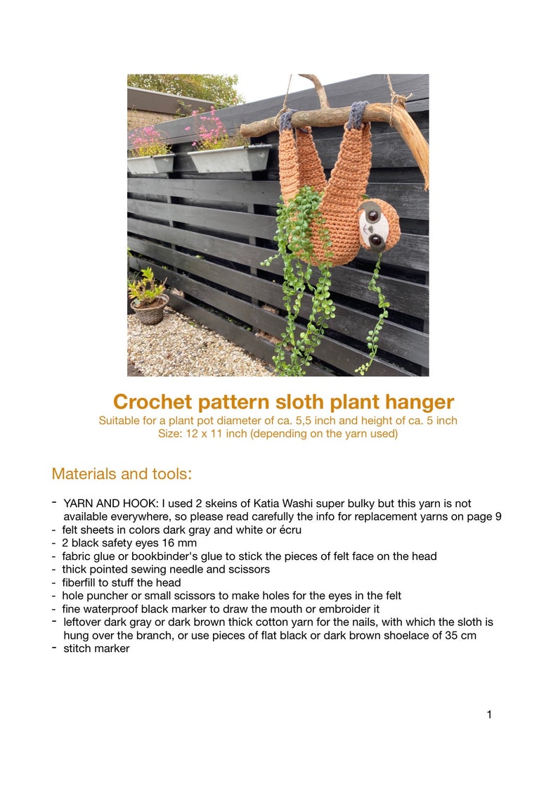 Digital download 1 PDF: English Sloth Planter/Plant Hanger image 2