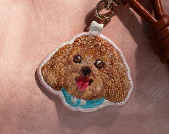 Llavero bordado de perro o gato: Corgi, Shiba, Caniche, Gato atigrado, Dorado