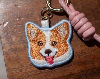 Llavero bordado de perro o gato: Corgi, Shiba, Caniche, Gato atigrado, Dorado
