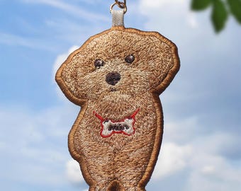 Versión sofisticada: llavero bordado personalizado con retrato de mascota: recuerdo personalizado para perro y gato.