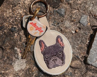 Llavero bordado personalizado con retrato de mascota: recuerdo para perro o gato