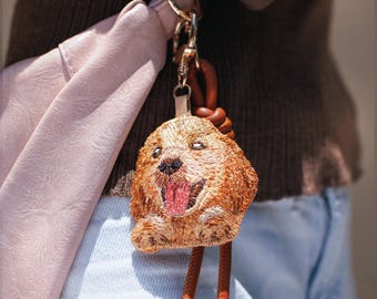 Llavero de Corgi bordado: Charm de perro dorado