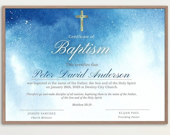 Baptism Certificate template, Instant download, Editable Baptism Certificate Template, Printable Certificate of Baptism, Water Baptism