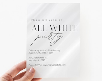 All white party birthday invitation template, all white party invitation, instant digital download, bling birthday bash, white silver party