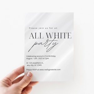 All white party birthday invitation template, all white party invitation, instant digital download, bling birthday bash, white silver party