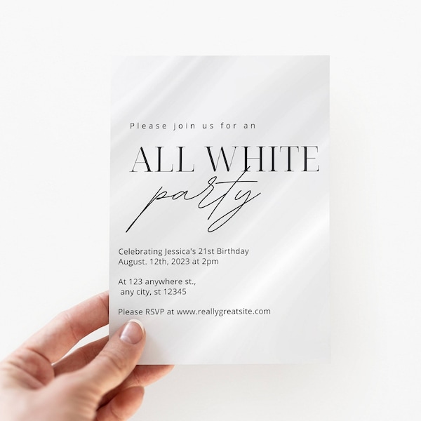 All white party birthday invitation template, all white party invitation, instant digital download, bling birthday bash, white silver party