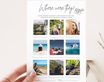 Waar waren ze-fotospel, bewerkbaar waar waren ze-spel, douchespel voor stellen, bruiloftspellen, zelfbewerking, minimalistisch vrijgezellenfeest