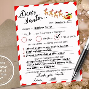 Carta a Papá Noel, Lista de deseos navideños, Imprimible navideño para niños, Bastón de caramelo, Actividad navideña, Imprimible navideño, rojo y blanco