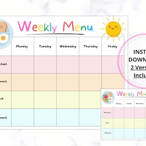 Daycare Weekly Menu, Printable Weekly Menu For Daycare, daycare meal plan, Home School meals, home daycare meal planner, template, nanny image 1
