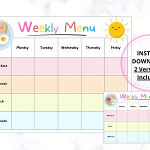 Tygodniowe menu dla żłobka, tygodniowe menu do wydrukowania dla żłobka, plan posiłków dla żłobka, posiłki dla szkół domowych, domowy plan posiłków dla żłobka, szablon, niania