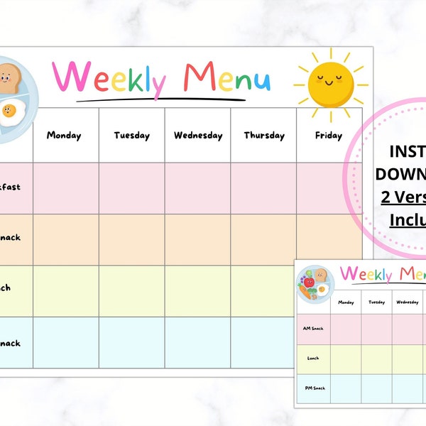 Daycare Weekly Menu, Printable Weekly Menu For Daycare, daycare meal plan, Home School meals, home daycare meal planner, template, nanny