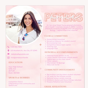 Sorority Resume Template mit Foto, Rush, Sofortiger Download, Bearbeitbar, Canva, griechisches Leben, kreativ, y2k, mädchenhaft, mit Anschreiben, Spaß