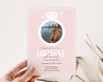 bridal shower invitation instant download, bridal shower invitation template, pink bridal invitation, editable template, she said yes