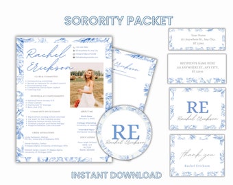 Sorority Packet, blue sorority, Sorority Resume Template with photo, Recruitment letter, Graduation gift for her, grad 2025, editable