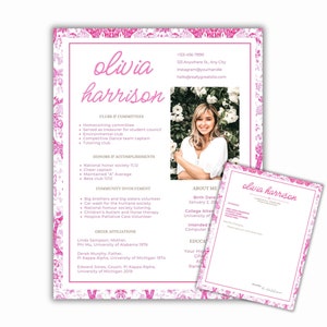 Plantilla de currículum de hermandad, plantilla de currículum de hermandad con imagen, currículum de hermandad y carta de presentación, hermandad rosa, descarga instantánea, editable