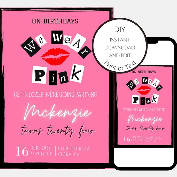 Mean Girls Birthday Invitation, editable, Digital Download, Burn Book, 21st birthday, themed party, Mean Girls Party Invitation, 2000s party