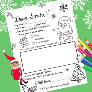 Carta de Papá Noel, Querido Papá Noel, Lista de deseos navideños, Todo sobre mí, Hoja para colorear, Práctica de escritura de nombres, Lista de buenos deseos, Actividad para preescolar