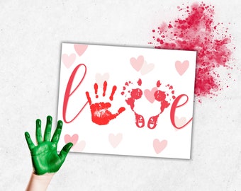 Valentine's Day handprint art card,Preschool Activity, Print Card Memory, Keepsake, first Valentine's Day, baby kids toddler hand print art