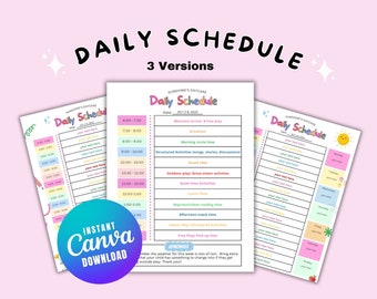 Daily Daycare Schedule, Homeschool schedule, Editable classroom schedule, Kids routine, Weekly schedule, school Calendar, Weekly, Daily
