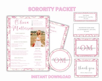 Sorority Packet, Pink sorority, Sorority Resume Template with photo, Recruitment letter, Graduation gift for her, grad 2025, editable