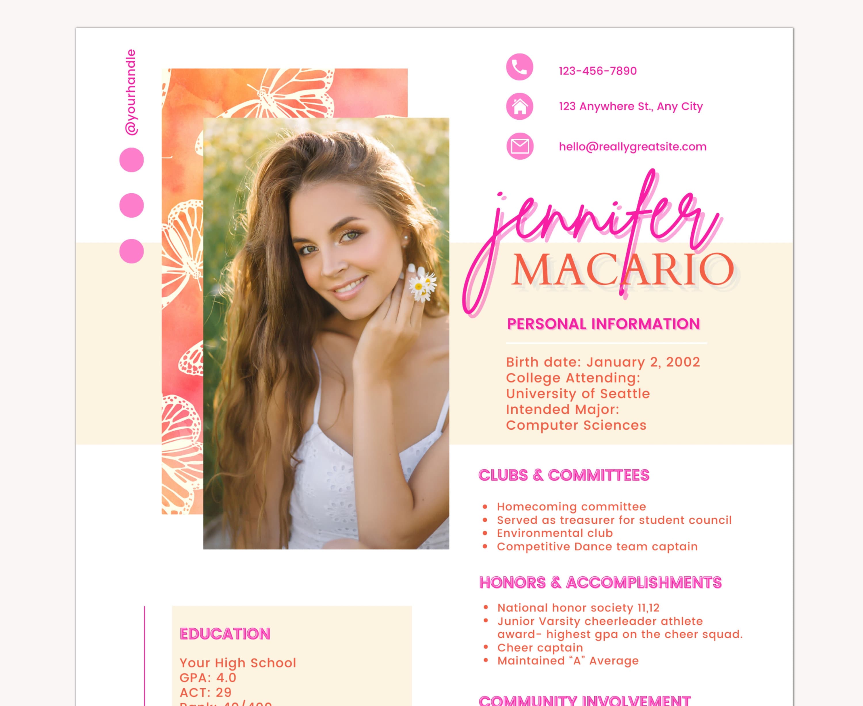 Sorority Resume Template With - Il Fullxfull.4048089479 Entm 