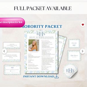 Sorority resume template with photo, Rush resume template, PNM resume, Greek life application resume, blue hydrangea, floral, with picture image 8