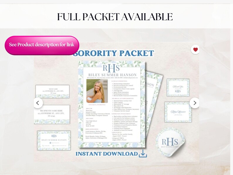 Sorority resume template with photo, Rush resume template, PNM resume, Greek life application resume, blue hydrangea, floral, with picture image 8