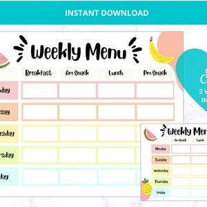 Daycare Weekly Menu, Printable Weekly Menu For Daycare, daycare meal plan, Home School meals, home daycare meal planner, template, nanny