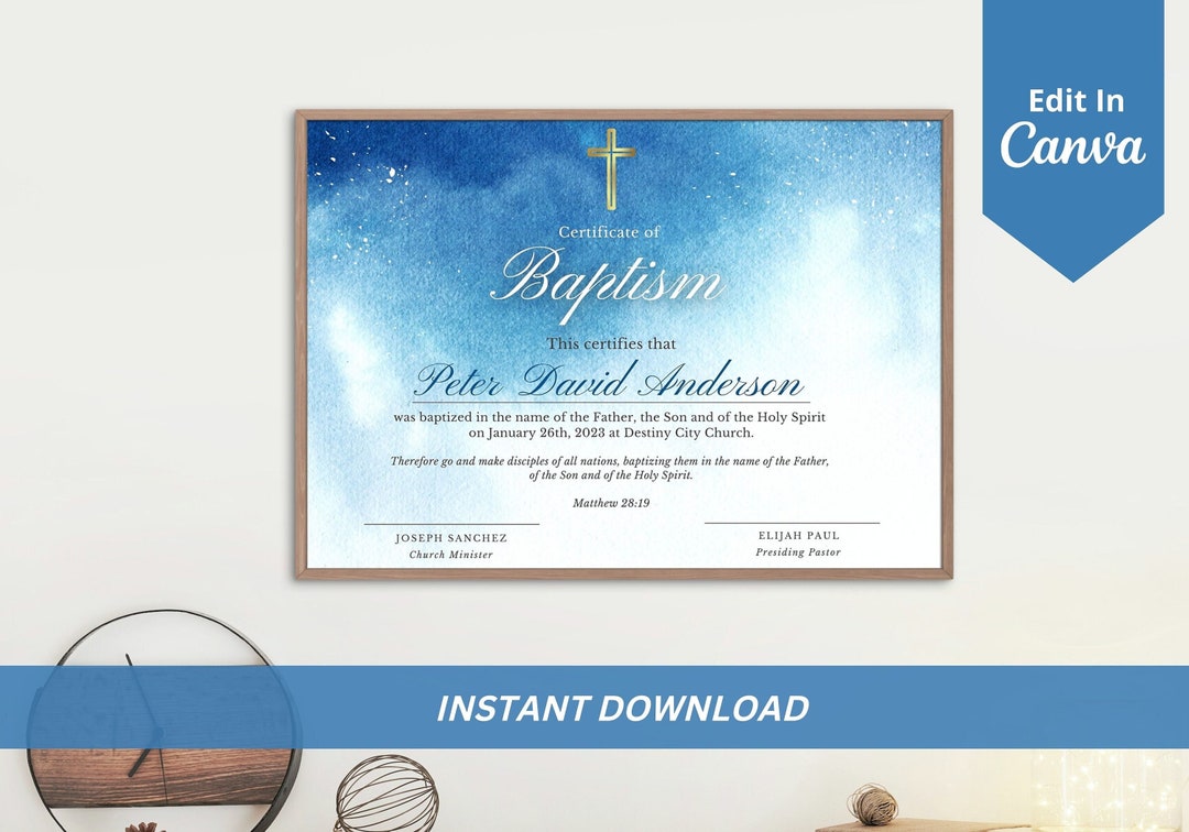 Baptism Certificate Template, Instant Download, Editable Baptism